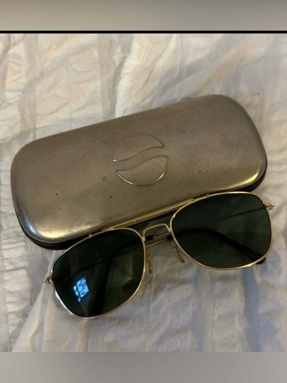 Vintage Pepsi metal glasses case & Aviator Sunglasses gold frame Green Lenses